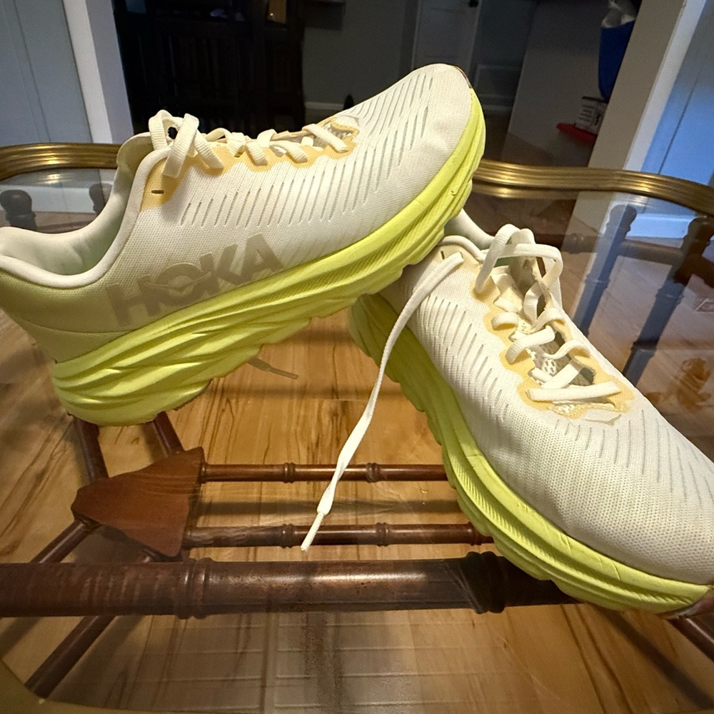 Hoka Cream and Lime Athletic Shoes